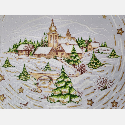 Serwetka ŚWIĄTECZNA dekoracja ZIMOWY pejzaż KOŁO 35 cm BIAŁA