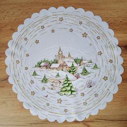 Serwetka ŚWIĄTECZNA dekoracja ZIMOWY pejzaż KOŁO 35 cm BIAŁA