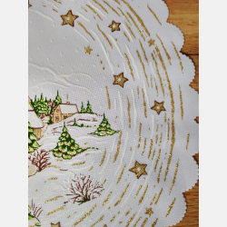 Serwetka ŚWIĄTECZNA dekoracja ZIMOWY pejzaż KOŁO 35 cm BIAŁA