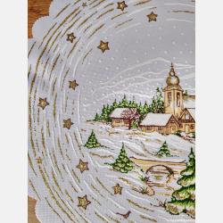 Serwetka ŚWIĄTECZNA dekoracja ZIMOWY pejzaż KOŁO 35 cm BIAŁA