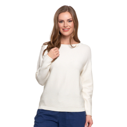 DZIANINOWY sweter damski, luźny krój BIAŁY wiskoza MORAJ