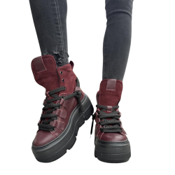 Sneakersy damskie BORDOWE Obuwie Sportowe LURSO skóra naturalna