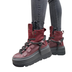 Sneakersy damskie BORDOWE Obuwie Sportowe LURSO skóra naturalna