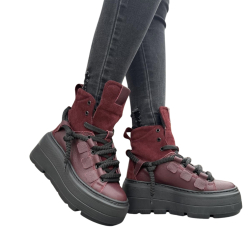 Sneakersy damskie BORDOWE Obuwie Sportowe LURSO skóra naturalna