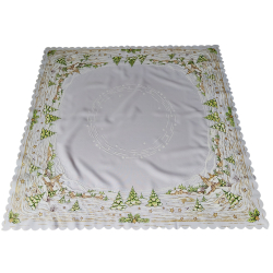 ŚWIĄTECZNY OBRUS 90x90 zimowy pejzaż KWADRAT biały