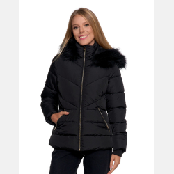 ZIMOWA kurtka CZARNA damska, krótka z futerkiem, pikowana MORAJ