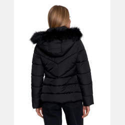 ZIMOWA kurtka CZARNA damska, krótka z futerkiem, pikowana MORAJ