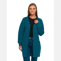 Dzianinowy KARDIGAN z kieszeniami NIEBIESKI dłuższy narzutka MORAJ