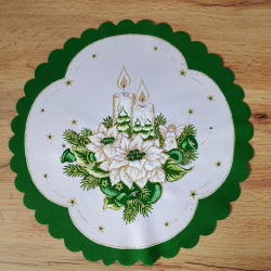 ELEGANCKA serwetka ŚWIĄTECZNA dekoracja świeczki KOŁO 35 cm ZIELONA