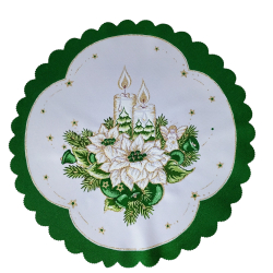 ELEGANCKA serwetka ŚWIĄTECZNA dekoracja świeczki KOŁO 35 cm ZIELONA