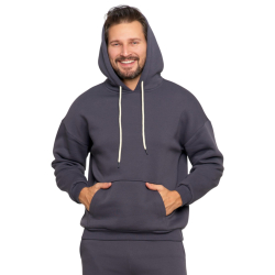 MĘSKA  bluza z kapturem, przez głowę OCIEPLANA, kieszeń kangur MORAJ GRAFIT