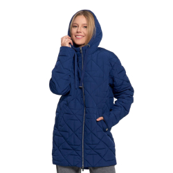 GRANATOWA kurtka DAMSKA pikowana,mankiety z polaru kaptur dłuższa MORAJ