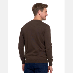 BRĄZOWY klasyczny sweter męski bawełniany o prostym kroju MORAJ