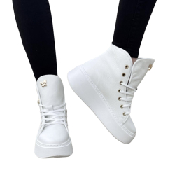 BIAŁE sneakersy, wyższe, złota wstawka motyla, kieszonka, skóra LURSO