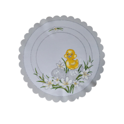 OKRĄGŁA serwetka WIELKANOCNA pisanki, stokrotki kurczaczek  35 CM