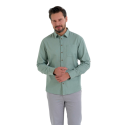 Męska KOSZULA LNIANA, regulowany RĘKAW, KOŁNIERZ zielona MORAJ