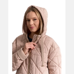 BEŻOWA kurtka DAMSKA pikowana,mankiety z polaru kaptur dłuższa MORAJ