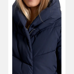 GRANATOWA kurtka luźna pikowana, ZIMOWA, dłuższa, kaptur MORAJ