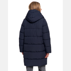 GRANATOWA kurtka luźna pikowana, ZIMOWA, dłuższa, kaptur MORAJ