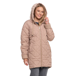 BEŻOWA kurtka DAMSKA pikowana,mankiety z polaru kaptur dłuższa MORAJ