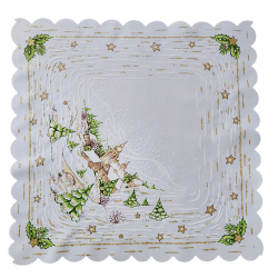 Serwetka ŚWIĄTECZNA dekoracja ZIMOWY pejzaż KWADRAT 35  BIAŁA