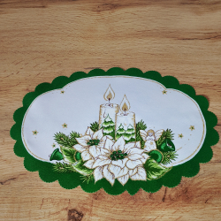 ELEGANCKA serwetka ŚWIĄTECZNA dekoracja świeczki owalna 20-30 cm ZIELONA