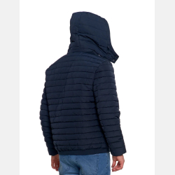 GRANATOWA pikowana MĘSKA KURTKA z odpinanym kapturem MORAJ