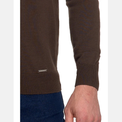 BRĄZOWY klasyczny sweter męski bawełniany o prostym kroju MORAJ