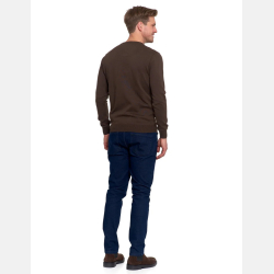 BRĄZOWY klasyczny sweter męski bawełniany o prostym kroju MORAJ