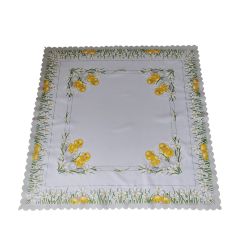 KWADRATOWY OBRUS WIELKANOCNY kurczaczki, stokrotki,pisanki 90x90