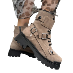 Ciemno beżowe TRAPERY damskie,sznurowane, zamek, paski hardcorowe LURSO