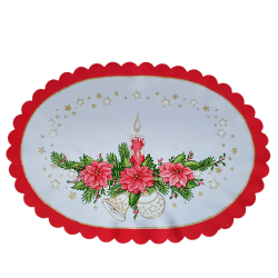 CZERWONA serwetka ŚWIĄTECZNA świeczka, dzwonek, bombka OWALNA 32-48 cm