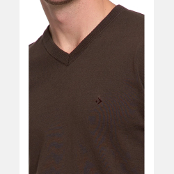 BRĄZOWY klasyczny sweter męski bawełniany o prostym kroju MORAJ