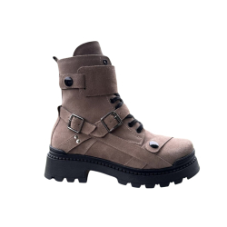 Ciemno beżowe TRAPERY damskie,sznurowane, zamek, paski hardcorowe LURSO