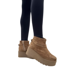 RUDE niskie, zamszowe BOTKI damskie z ozdobnym paskiem LURSO