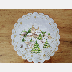 Serwetka ŚWIĄTECZNA dekoracja ZIMOWY pejzaż KOŁO 23 cm BIAŁA