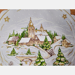 Serwetka ŚWIĄTECZNA dekoracja ZIMOWY pejzaż KOŁO 23 cm BIAŁA