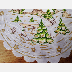 Serwetka ŚWIĄTECZNA dekoracja ZIMOWY pejzaż KOŁO 23 cm BIAŁA