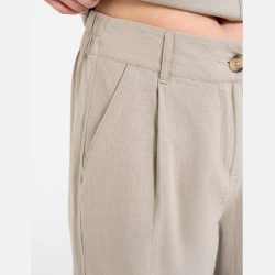 BEŻOWE damskie SPODNIE casual, KIESZENIE, z LNU i WISKOZY MORAJ