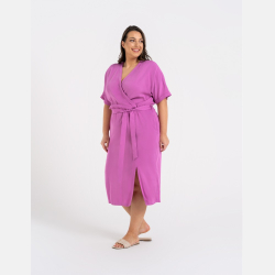 RÓŻOWA SUKIENKA damska MIDI kopertowy dekolt, ROZCIĘCIE MORAJ