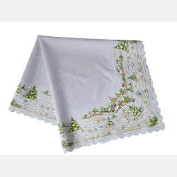 ŚWIĄTECZNY OBRUS 90x90 zimowy pejzaż KWADRAT biały