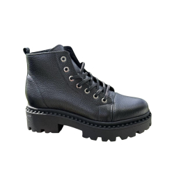 CZARNE traperki damskie NISKIE sznurowane, skóra naturalna LURSO