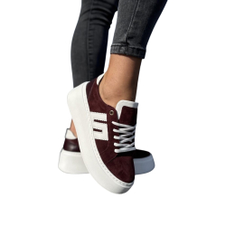 Bordowe sneakersy damskie, platforma, sznurowane, skóra naturalna LURSO
