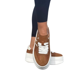 Sneakersy damskie RUDE wysoka platforma, białe wstawki, sznurowane LURSO