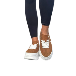 Sneakersy damskie RUDE wysoka platforma, białe wstawki, sznurowane LURSO