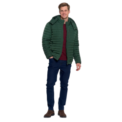 ZIELONA pikowana MĘSKA KURTKA z odpinanym kapturem MORAJ