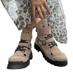 Ciemno beżowe TRAPERY damskie,sznurowane, zamek, paski hardcorowe LURSO