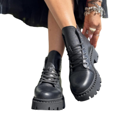 CZARNE traperki damskie NISKIE sznurowane, skóra naturalna LURSO