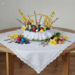 DUŻA opaska na koszyczek WIELKANOCNY BARANKA srebrne wstawki śr. 60 cm NOWOŚĆ