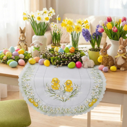 OWALNY BIEŻNIK WIELKANOCNY kurczaczki, stokrotki,pisanki 50x110